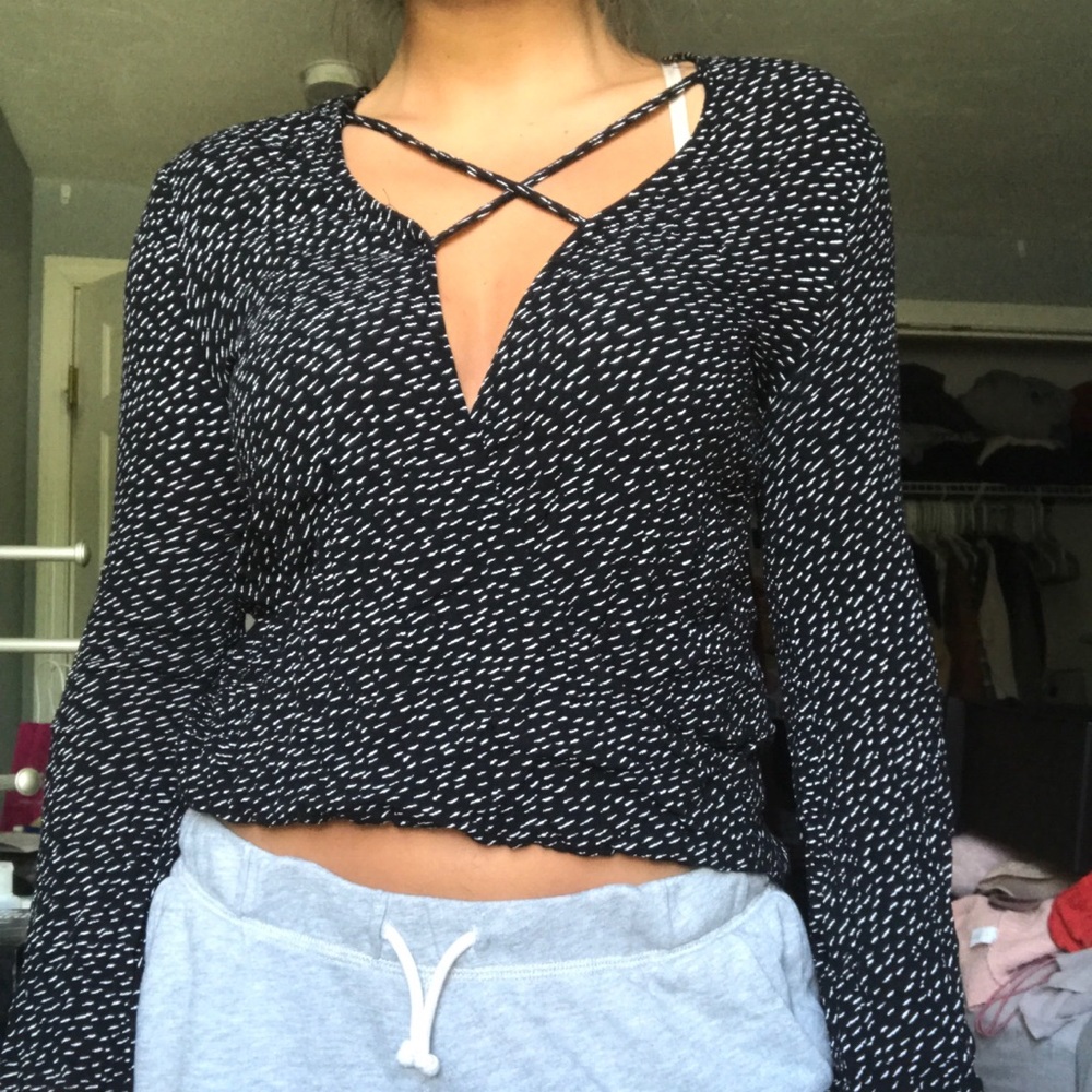 long sleeve cross front top